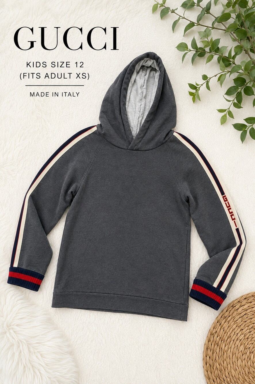 Gucci Kids Web Stripe Logo Tape Zip Hoodie 11/12Y Made in Italy